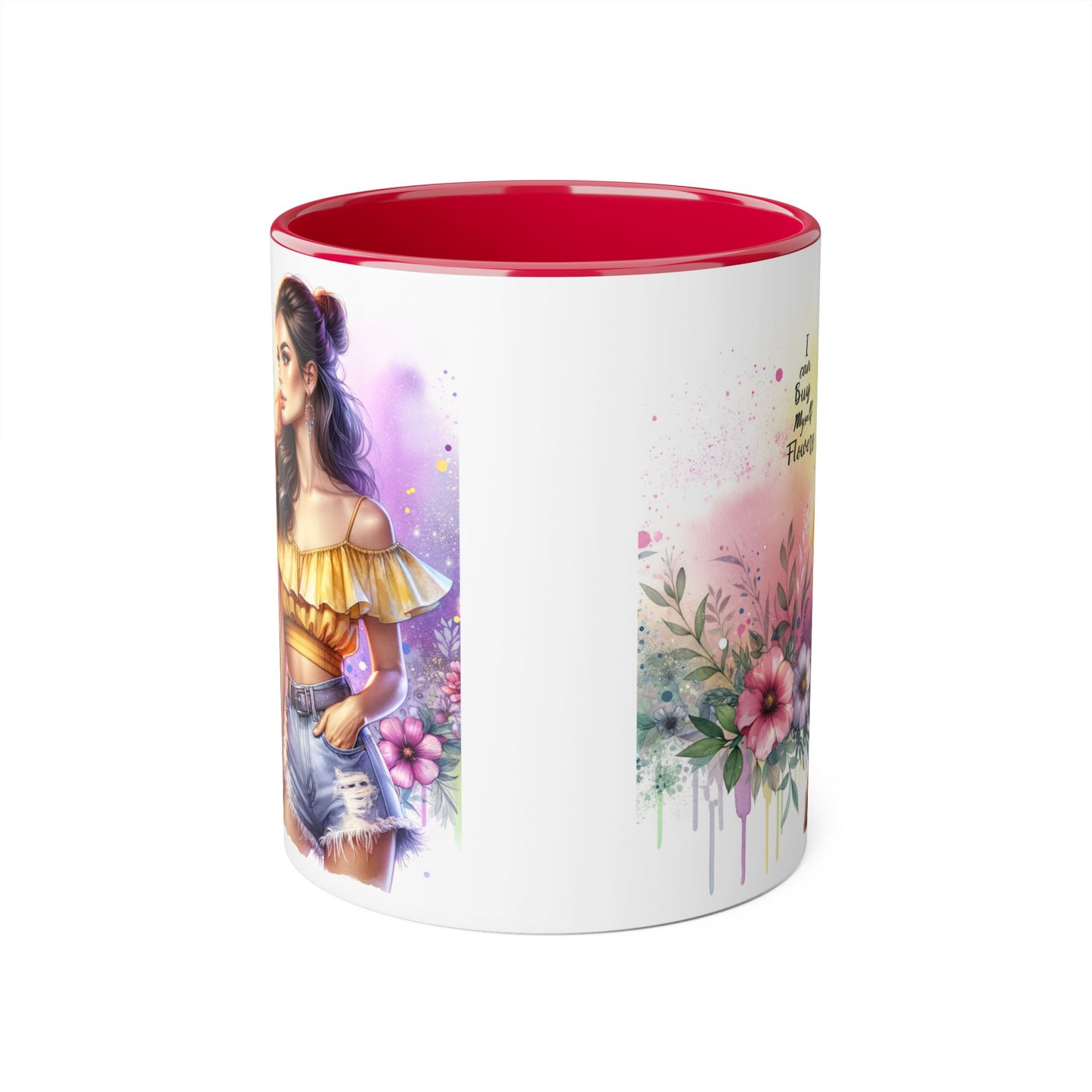 I Can Buy Myself Flowers Colorful Floral Accent Mug, 11oz Coffee Cup, Bohemian Style Drinkware, Perfect Gift for Garden Lovers, Ideal for Birthdays, Mother's Day