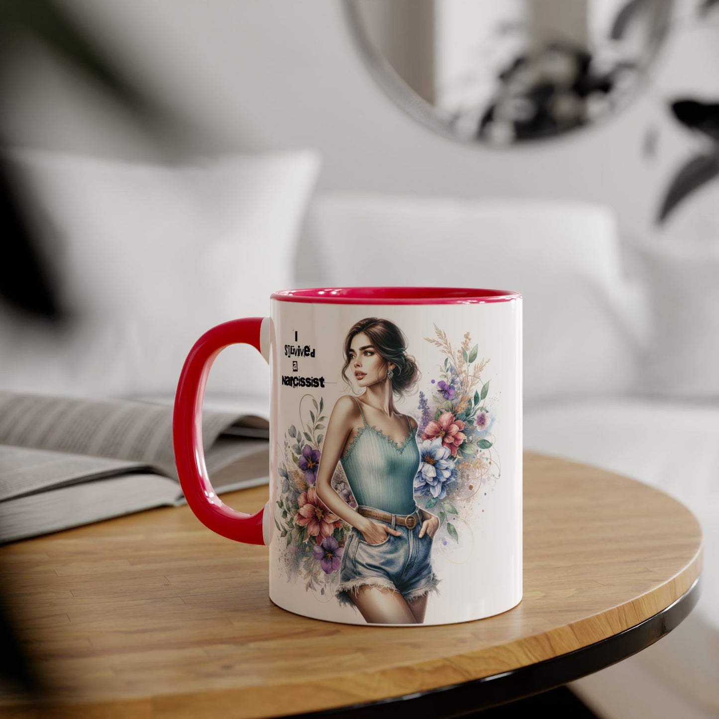 Narcissist Accent Mug, Unique Coffee Cup Gift, Floral Design Mug, Perfect for Self-Care Lovers, Inspirational Drinkware