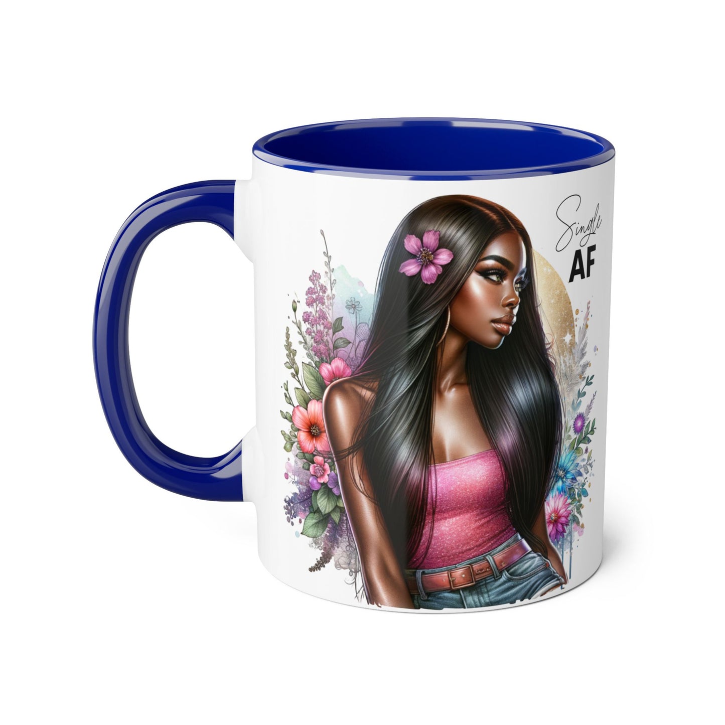 Single AF Stylish Accent Mug, Beautiful Coffee Cup, Unique Gift for Her, Trendy Drinkware, Floral Design Mug, Inspirational Sip