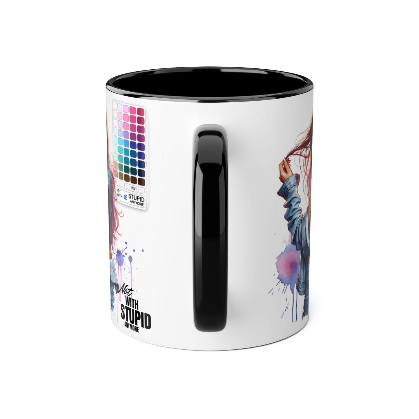 Not With Stupid Anymore Humoristic Vibrant Accent Mug - Perfect Gift for Creative Souls, Quirky Coffee Lover, Art Enthusiast, Birthday, or Just Because
