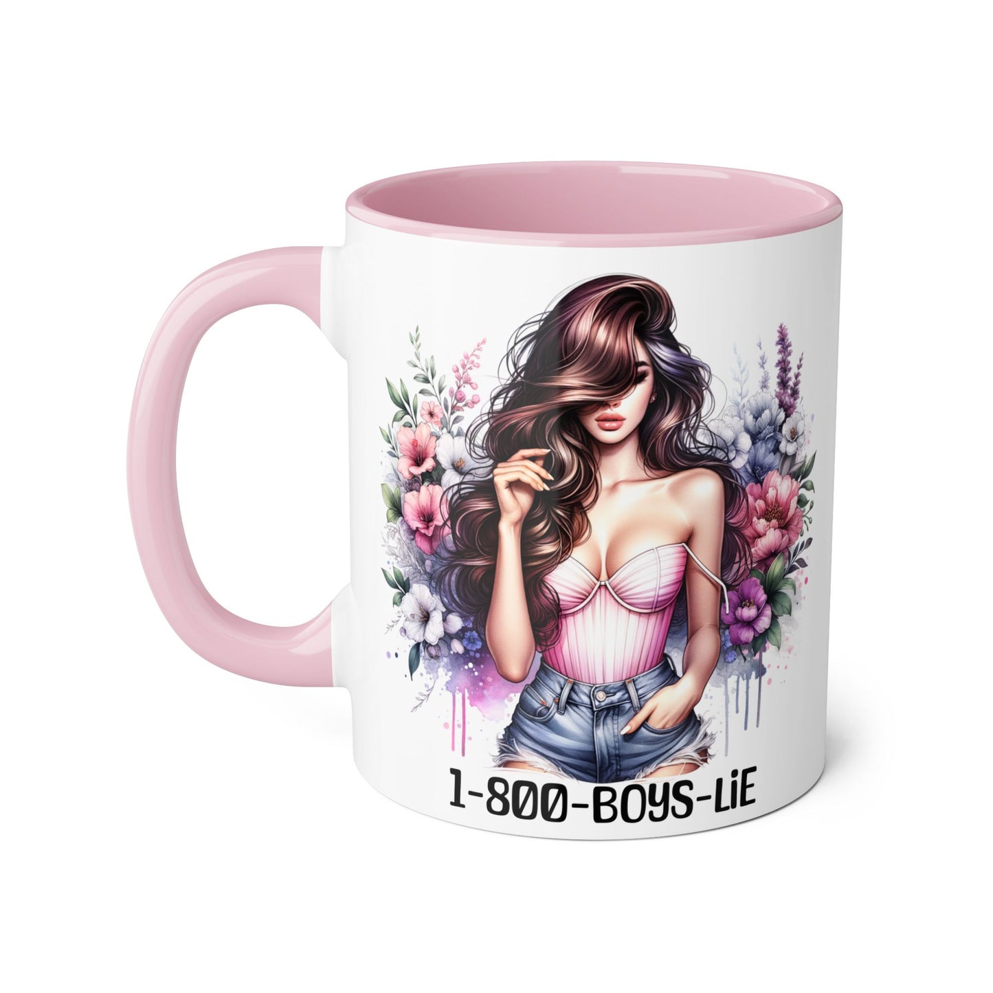 Chic Floral Coffee Mug - 1-800-BOYS-LIE, Trendy Gift for Her, Cute Floral Accent Mug, Coffee Lover's Gift, Girlfriend Mug