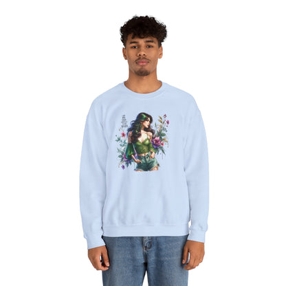 I Am My Own Happily Ever After  Heroine Floral Sweatshirt | Unisex Cozy Crewneck, Gift for Her, Vintage Style, Plant Lover's Apparel, Superhero Inspired