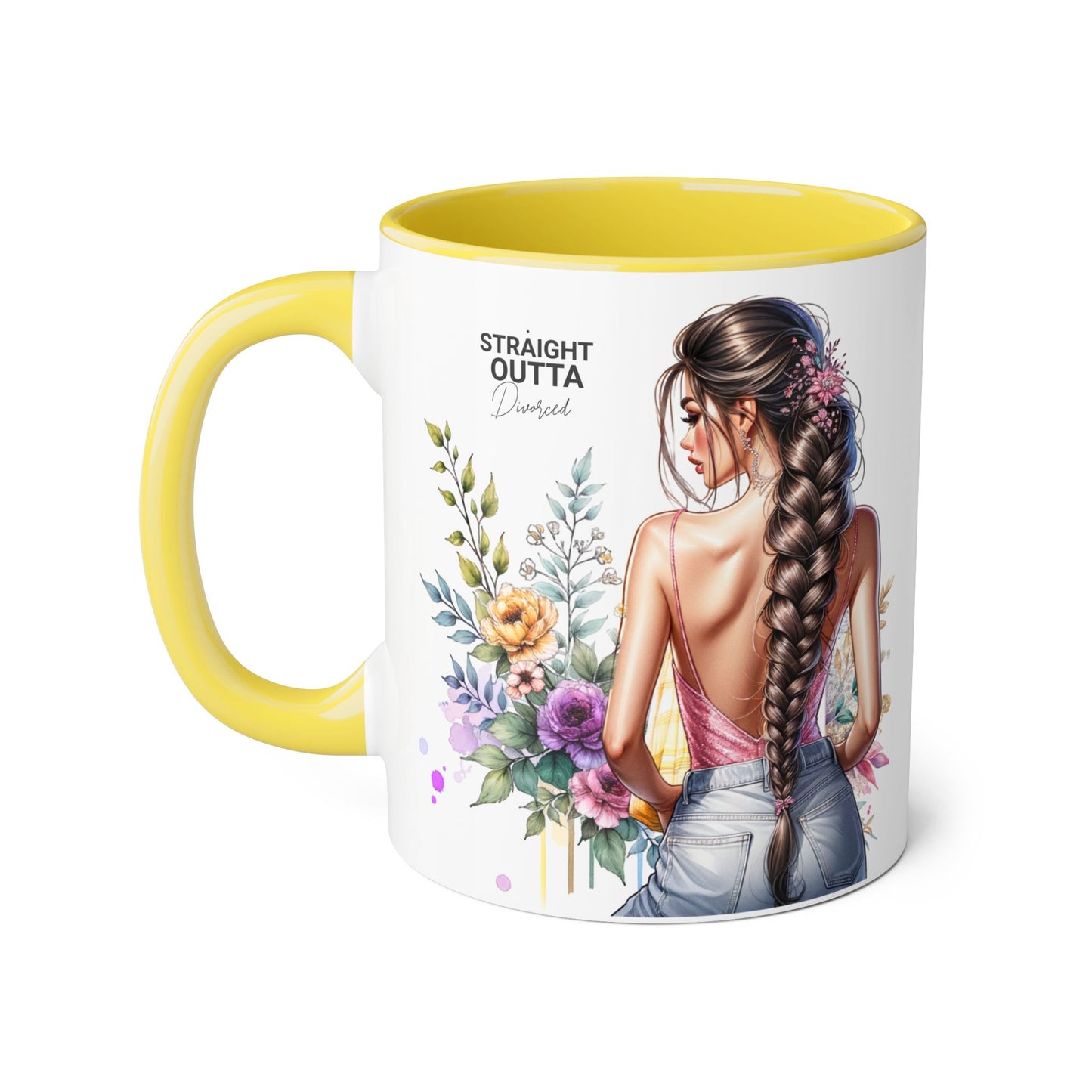 Straight Outta Divorced Humoristic Accent Mug | Floral Design Coffee Mug, Gift for Her, Inspirational Mug, Home Decor, Birthday Gift