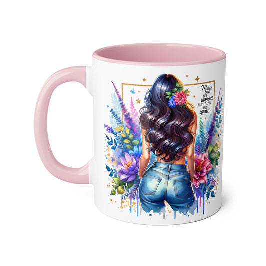 Money Can't Buy Happiness But It Can Buy Divorce Humoristic Floral Accent Mug, Vibrant Coffee Cup, Nature Lover Gift, Artistic Drinkware, Personalized Floral Mug, Mother's Day Tea Mug