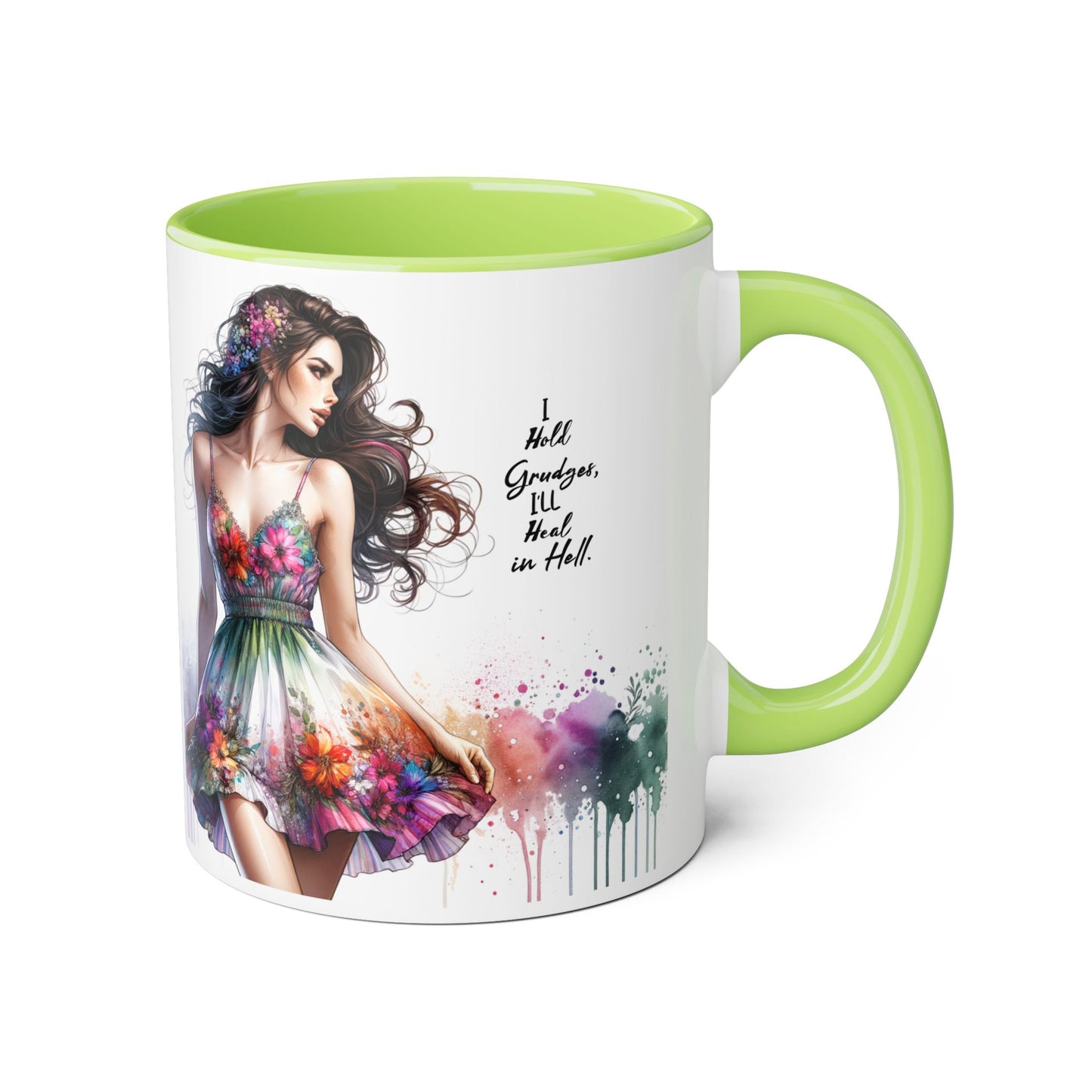 I Hold Grudges, I'll Heal in Hell Floral Art Accent Mug | Inspirational Gift for Her, Coffee Lover, Tea Time, Home Decor, Unique Birthday Present