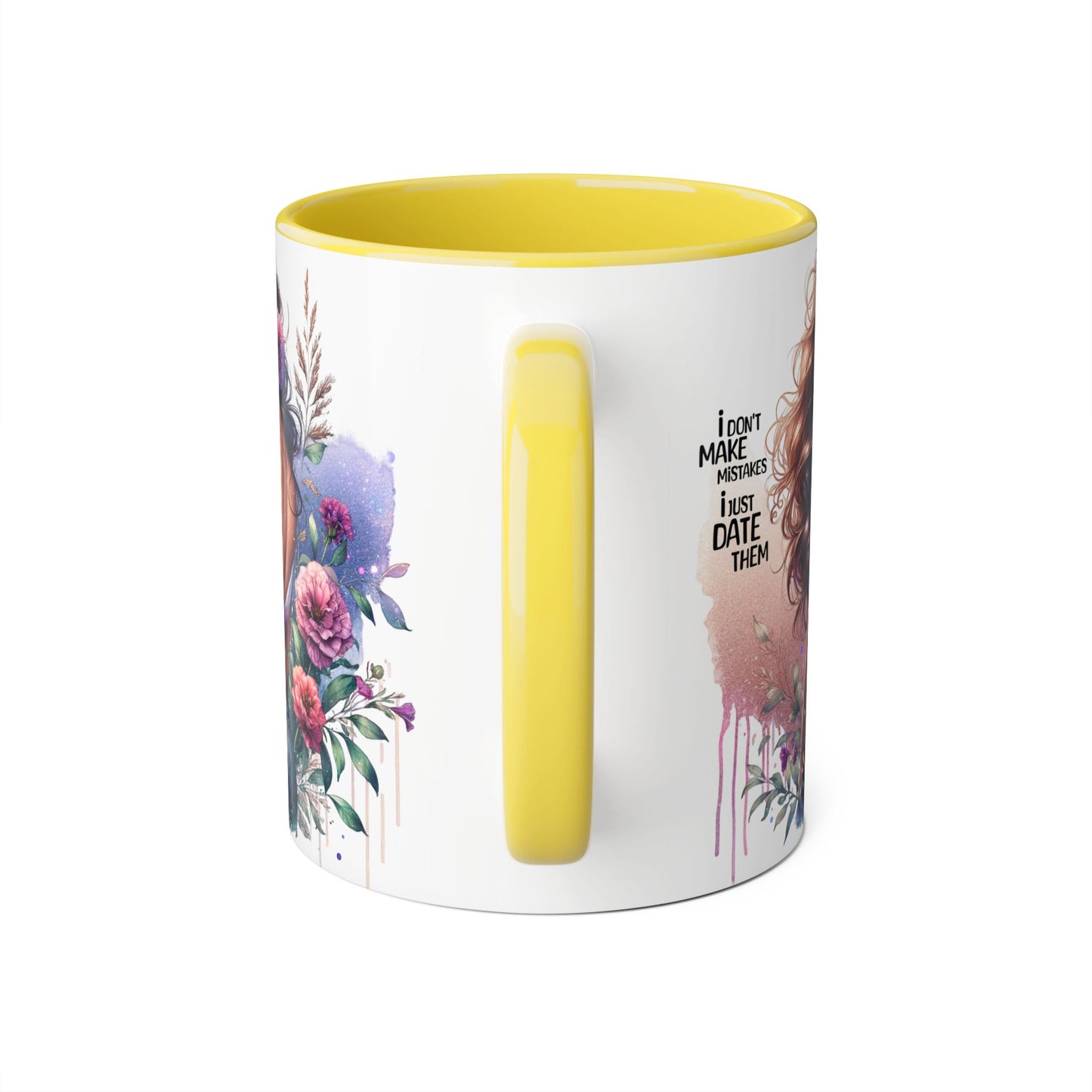 I Don't Make Mistakes, I Date Them Nature-Inspired Accented Mug, Floral Coffee Cup, Gift for Her, Boho Style, Inspirational Quote, Perfect for Birthdays and Celebrations