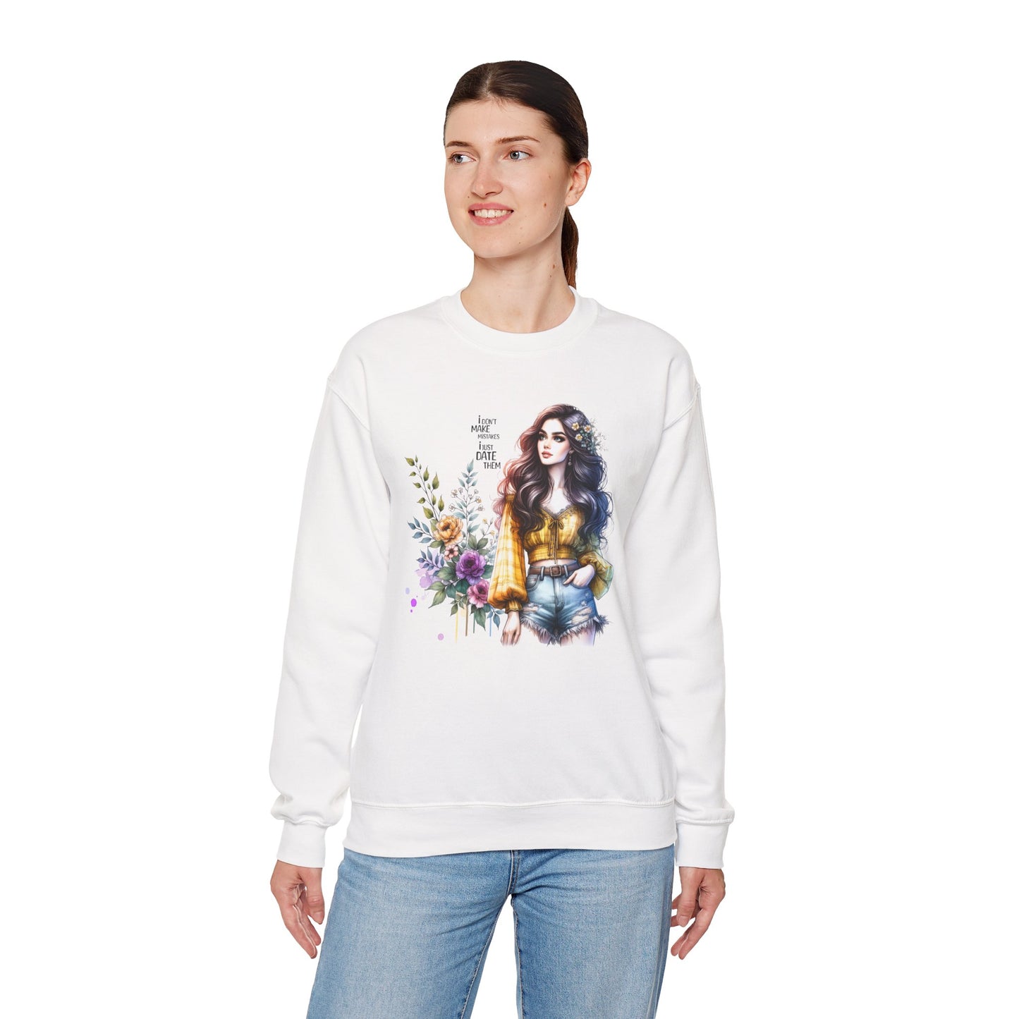 I Don't Make Mistakes, I Just Date Them Floral Graphic Crewneck Sweatshirt, Cozy Casual Wear, Boho Sweatshirt, Gift for Her, Fall Fashion Must-Have