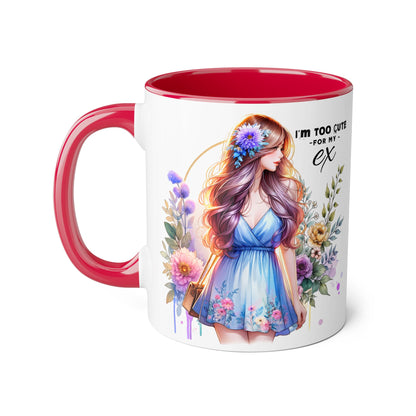 I'm Too Cute For My Ex Floral Ex-Partner Mug, Coffee Cup for Breakup Gifts, Girlfriend Present, Humor Mug, Cute Gift Idea for Her