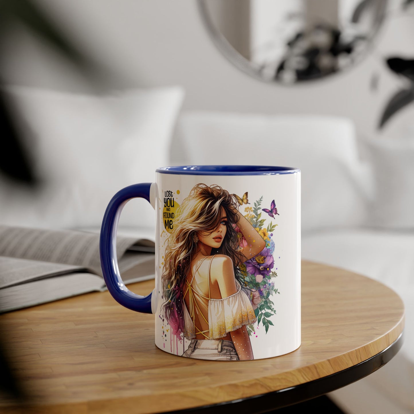 Lost You Found Me Accent Mug, Inspirational Coffee Cup, Gift for Her, Floral Art, Unique Drinkware, Birthday Mug