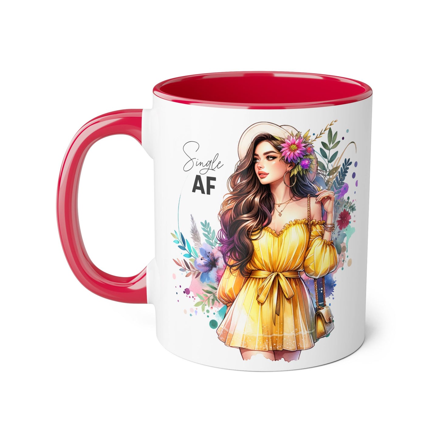 Single AF Floral Accent Mug - Perfect Gift for Singles, Cute Coffee Cup for Friends, Birthday or Self-Care Treat