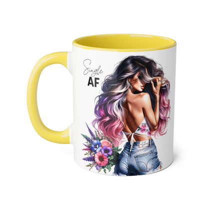Single AF Bold Floral Single AF Accent Mug - Perfect for Coffee Lovers, Gifts for Her, Self-Care, Celebration, Home Decor