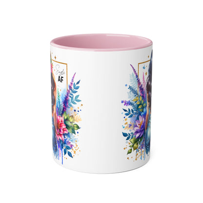 Single AF Vibrant Floral Accent Mug, Coffee Cup for Her, Gift for Friends, Inspirational Kitchen Decor, Unique Art Mug, Stylish Drinkware