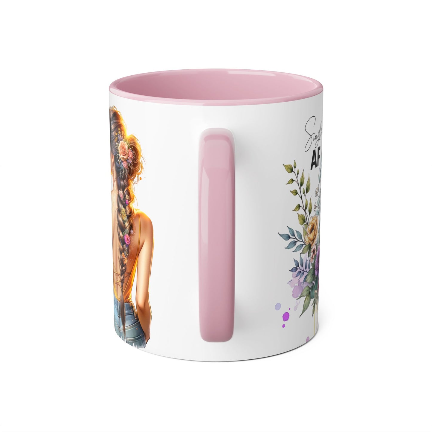 Single AF Floral Accent Mug - Cute Gift for Friends, Coffee Lover, Relationship Humor, Self-Care, Birthday, Celebration