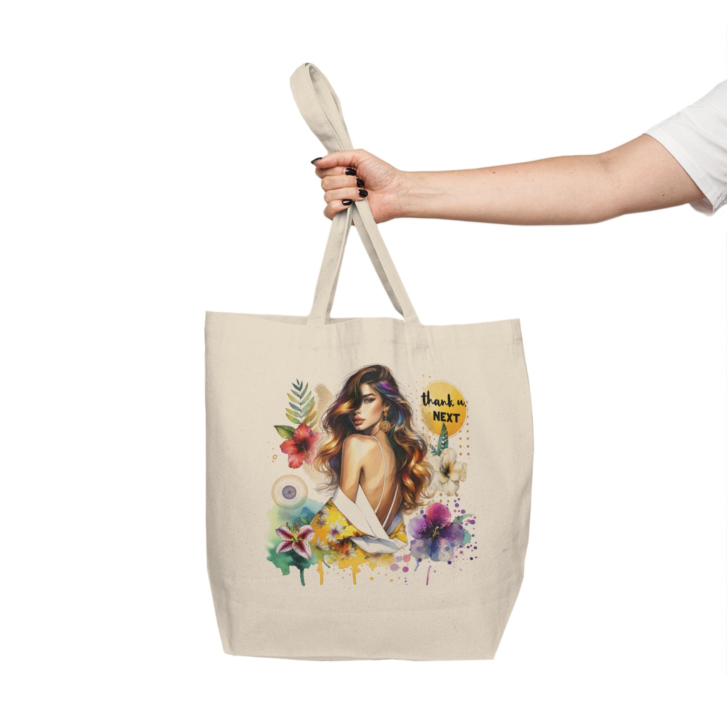 Thank U, Next Boho Chic Canvas Tote Bag | Floral Art Carryall for Shopping, Beach, Travel, Gifts, Eco-Friendly
