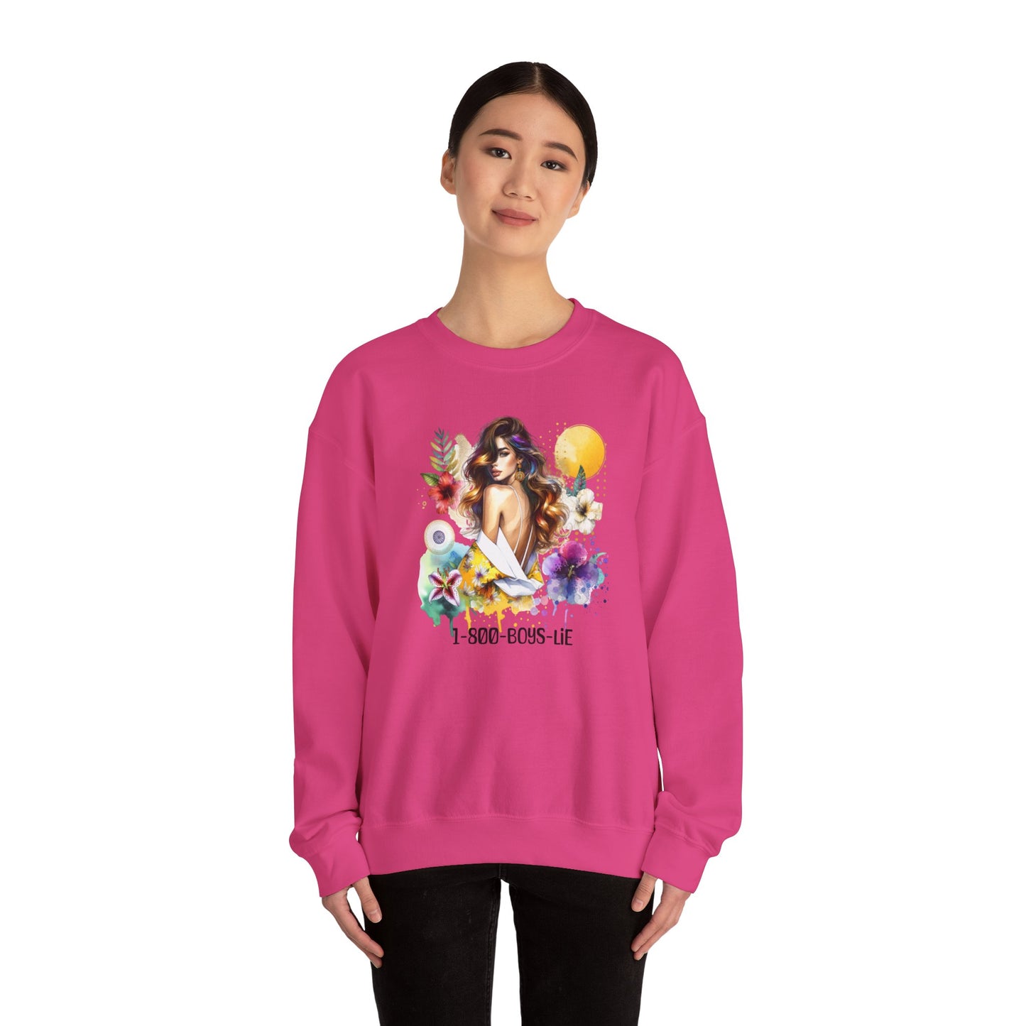 1-800-Boys-Lie Bohemian Floral Crewneck Sweatshirt, Trendy Oversized Sweater, Unique Gift for Her, Cozy Fall Apparel, Birthday & Casual Wear