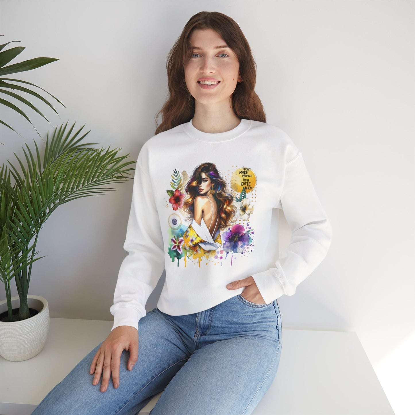 I Don't Make Mistakes, I Just Date Them Floral Art Crewneck Sweatshirt, Comfortable Ladies Fashion, Gift for Her, Boho Style, Casual Outfit, Cozy Sweater