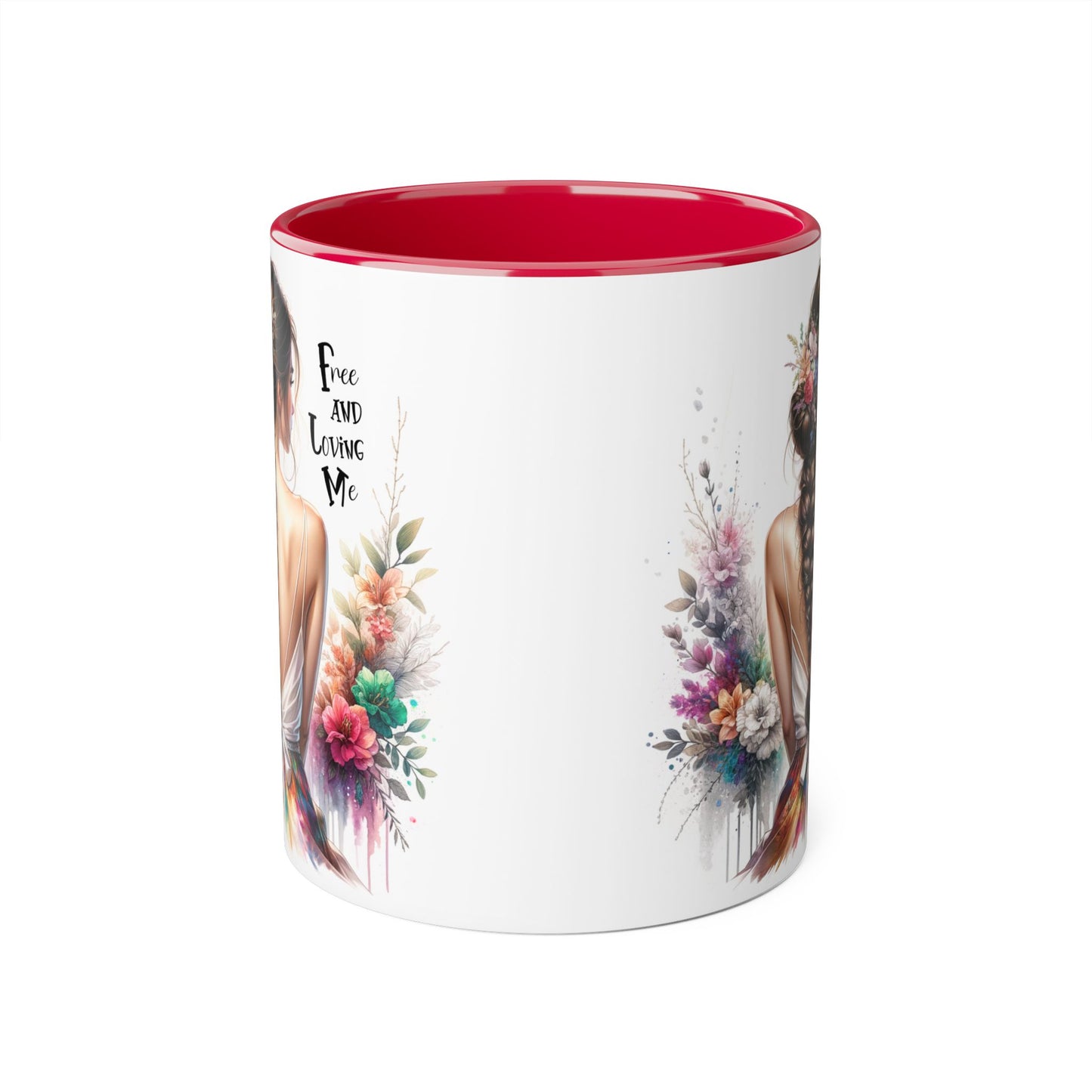 Floral Art Mug - 'Free and Loving Me', Coffee Cup, Gift for Her, Home Decor, Personalized Drinkware, Inspirational Mugs, Floral Design