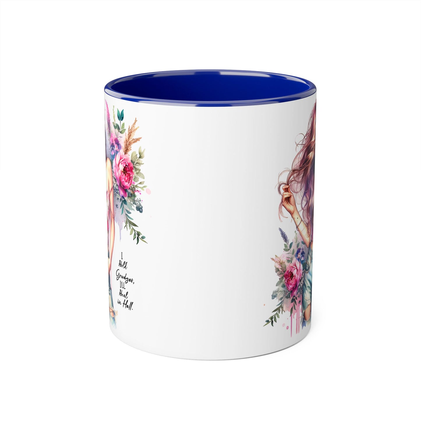 I Hold Grudges, I'll Heal in Hell  Humoristic Bohemian Floral Accent Mug - Drinkware for Tea Lovers, Coffee Enthusiasts, Gift for Friends, Home Decor, Artful Mugs