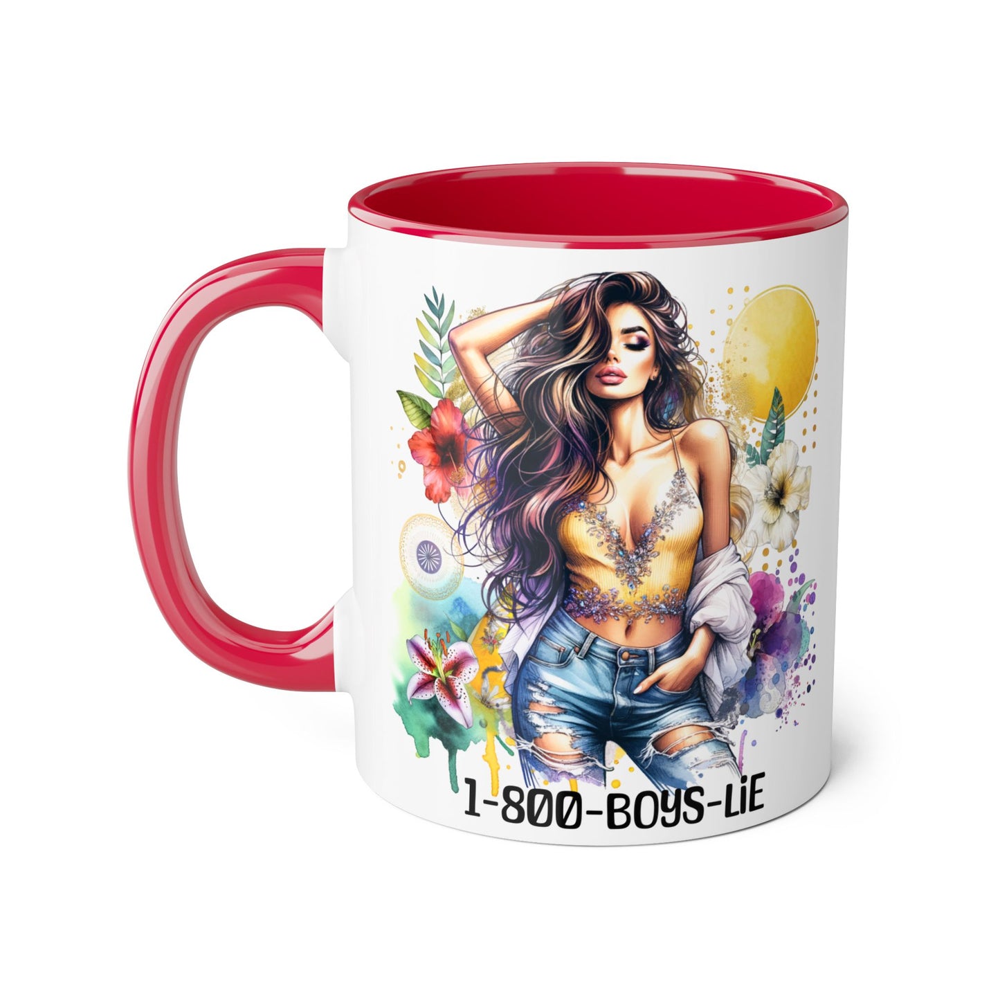 Vibrant Floral Accent Mug, 1-800-Boys-Lie Coffee Cup, Unique Art Mug, Gift for Her, Coffee Lover's Essentials