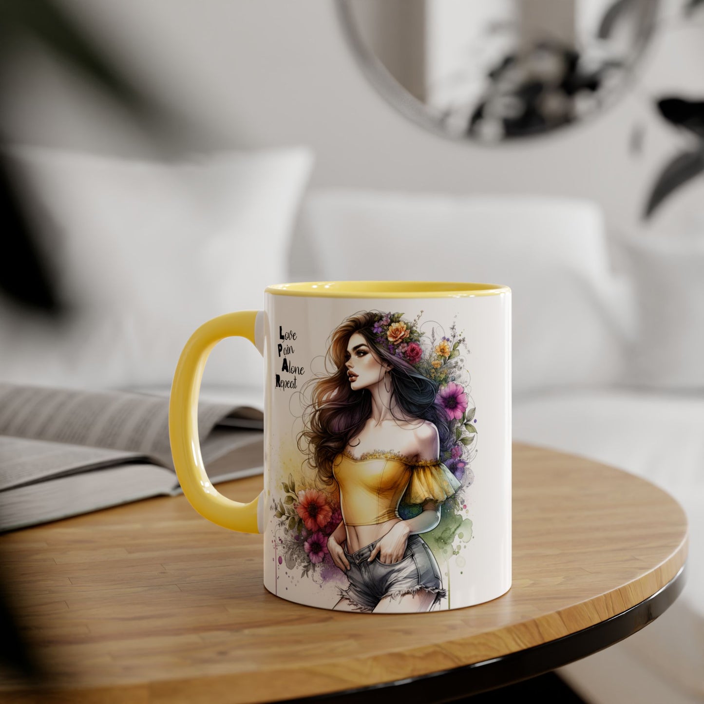 Colorful Artistic Accent Mug with Floral Design, Boho Coffee Cup, Gift for Her, Unique Tea Mug, Inspirational Quote Mug