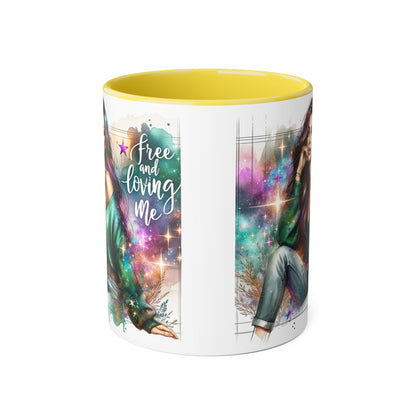 Mystical Art Accent Mug - Free and Loving Me, Unique Gift, Coffee Lover, Inspirational Decor, Fantasy Themed