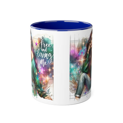 Mystical Art Accent Mug - Free and Loving Me, Unique Gift, Coffee Lover, Inspirational Decor, Fantasy Themed