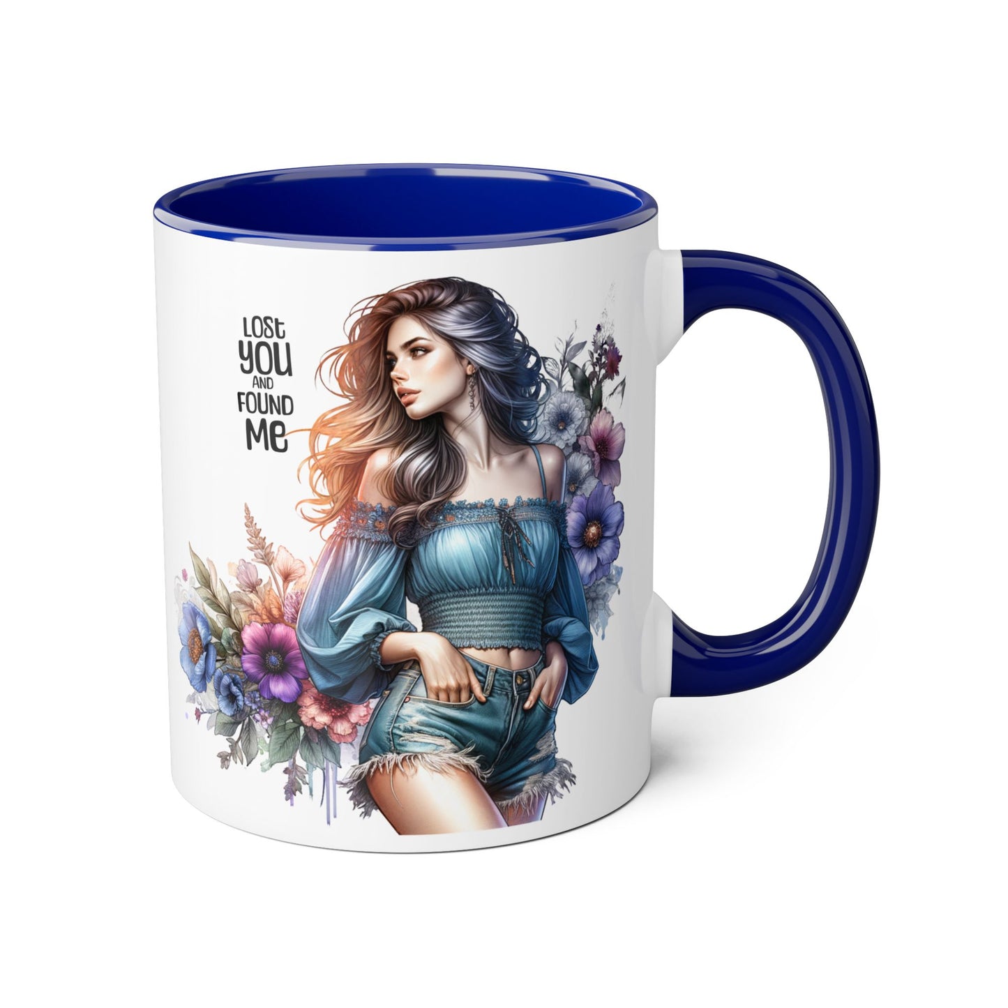Lost You and Found Me Floral Art Accent Mug, You Lost Me Found Me Coffee Cup, Gift for Her, Artistic Drinkware, Unique Home Decor, Inspirational Kitchenware