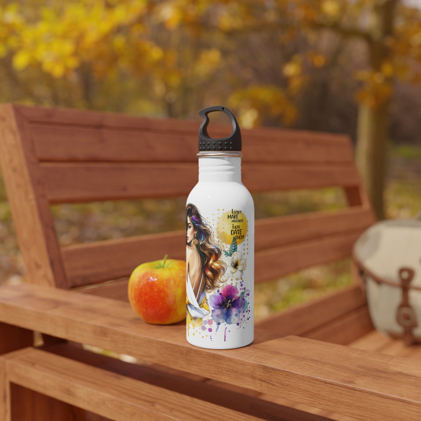I Don't Make Mistakes, I Date Them Vibrant Stainless Steel Water Bottle, Colorful Travel Mug, Eco-Friendly Fitness Bottle, Artisanal Drinkware, Floral Design Hydration Bottle