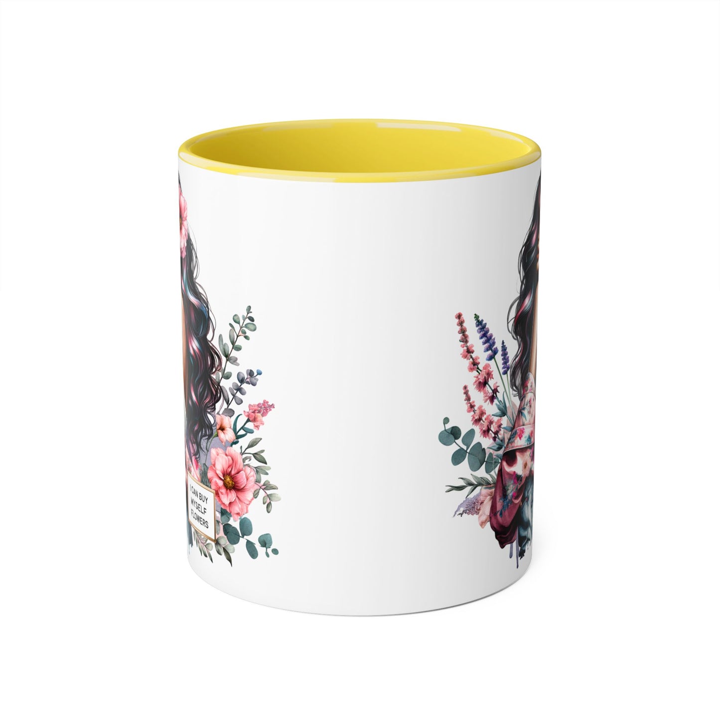I Can Buy Myself Flowers Floral Accent Mug, Inspirational Coffee Cup, Gift for Her, Self-Care Mugs, Women's Empowerment Drinkware