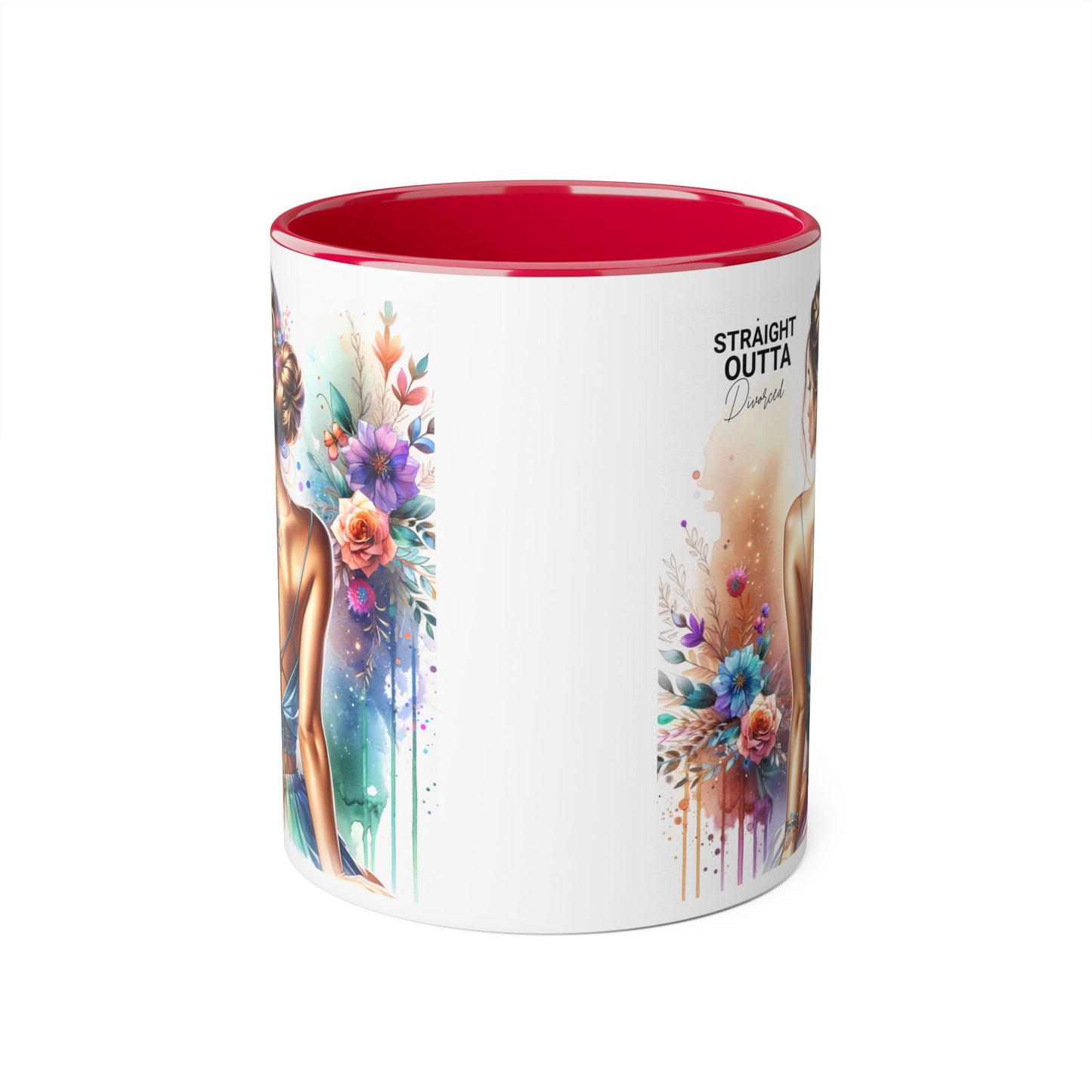 Straight Outta Divorced Humoristic Vibrant Accent Mugs, 11oz - Artistic Coffee Cup, Floral Design Mug, Unique Gift for Her, Birthday Present, Home Décor