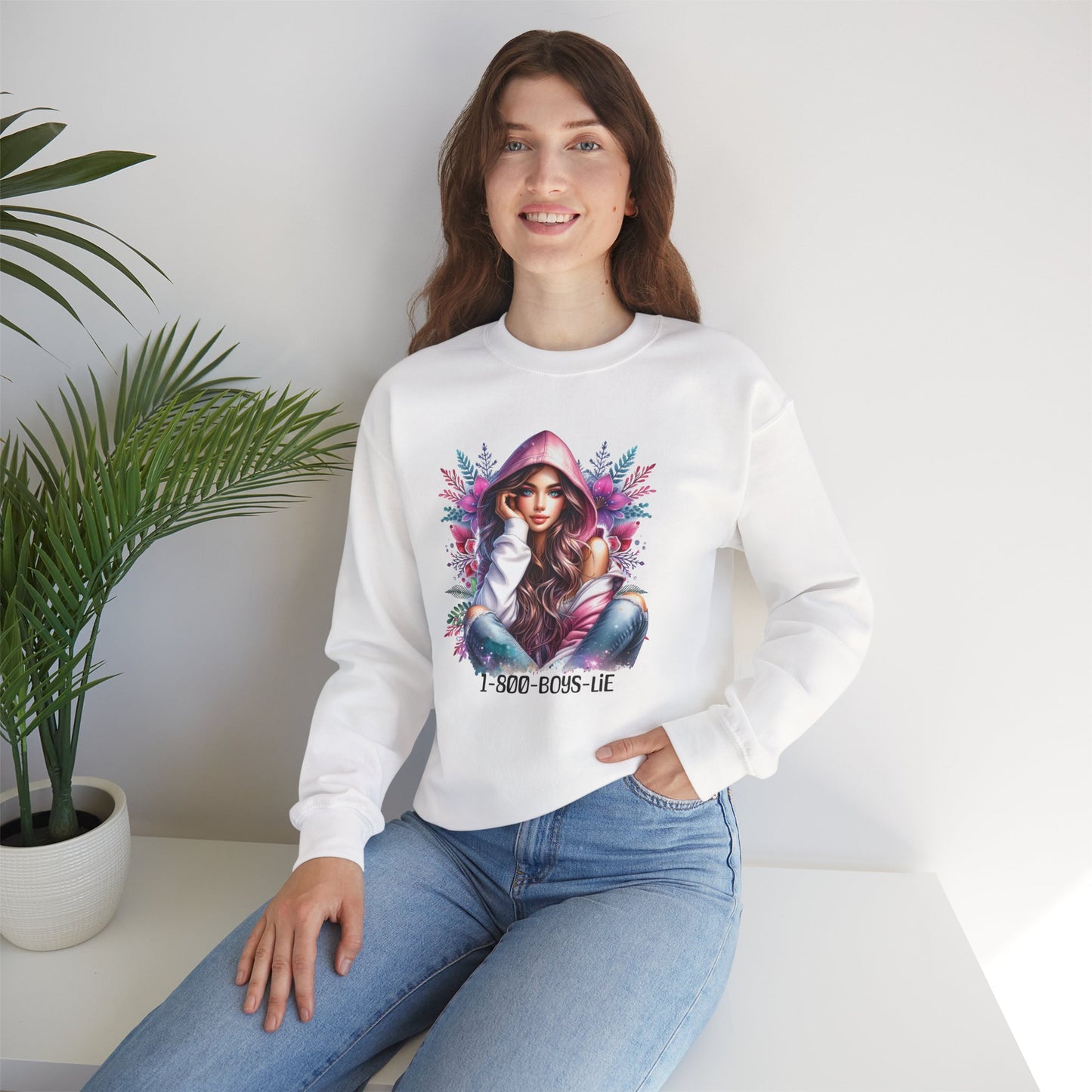 1-800-Boys-Lie Chic Floral Sweatshirt, Cozy Crewneck, Fall Fashion, Gift for Her, Self-Care Sweater, Cute Relaxed Fit