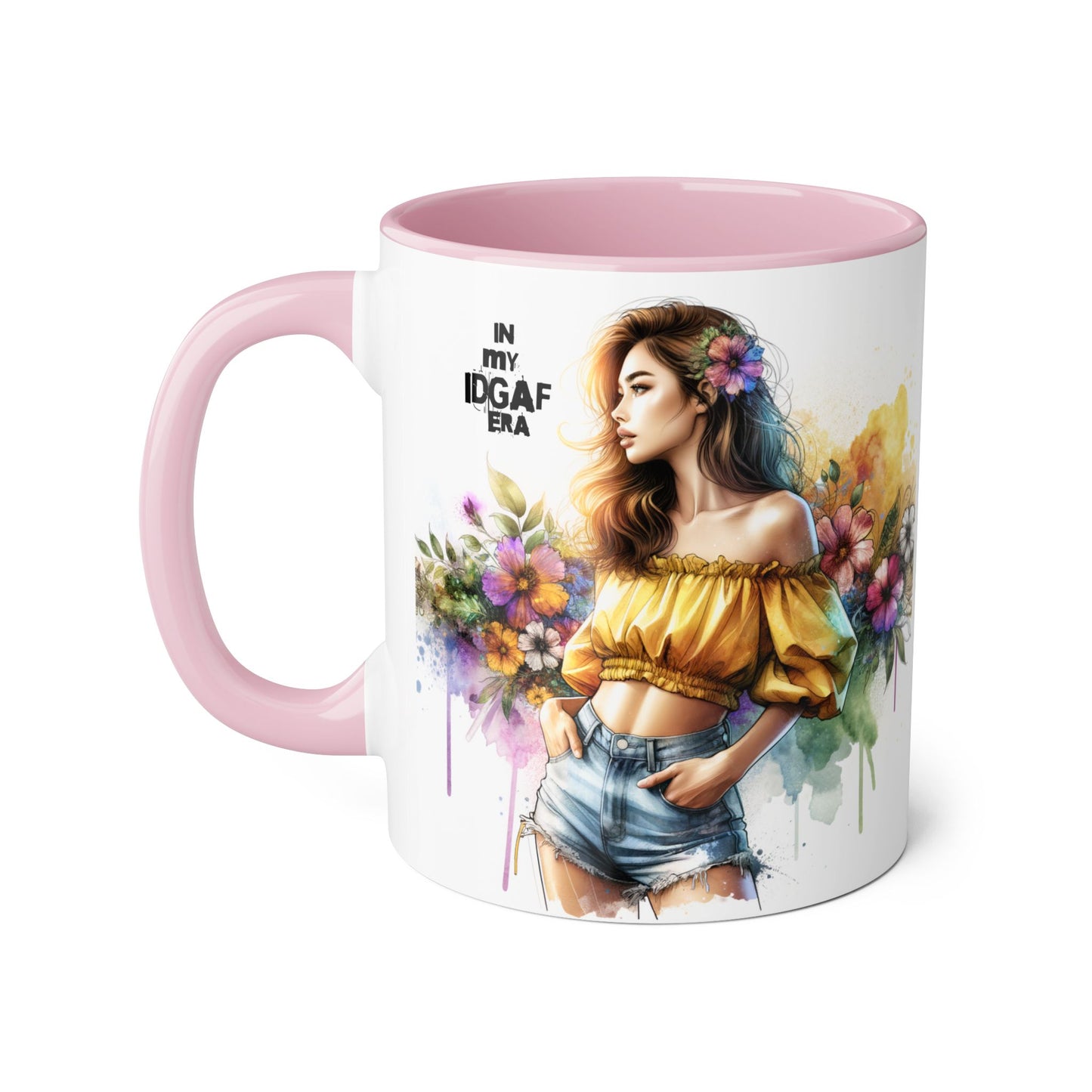 Colorful IDGAF Era Accent Mugs, Unique Coffee Cup for Bold Souls, Gifts for Women, Floral Design Mugs, Fun Cafe Mugs