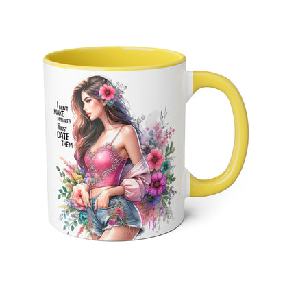 I Don't Make Mistakes, I Date Them Floral Accent Mug, Coffee Lover Gift, Tea Time Delight, Beautiful Floral Cup, Unique Gift for Her, Coffee Mug with Woman Design