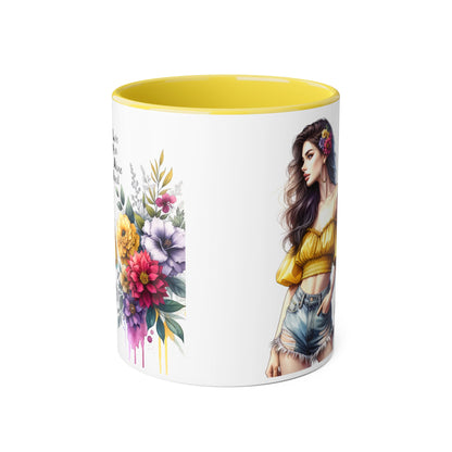 Boho Floral Accent Mug, Stunning Gift for Tea Lovers, Home Decor, Coffee Lover's Gift, Birthday Present, Art Print Mug