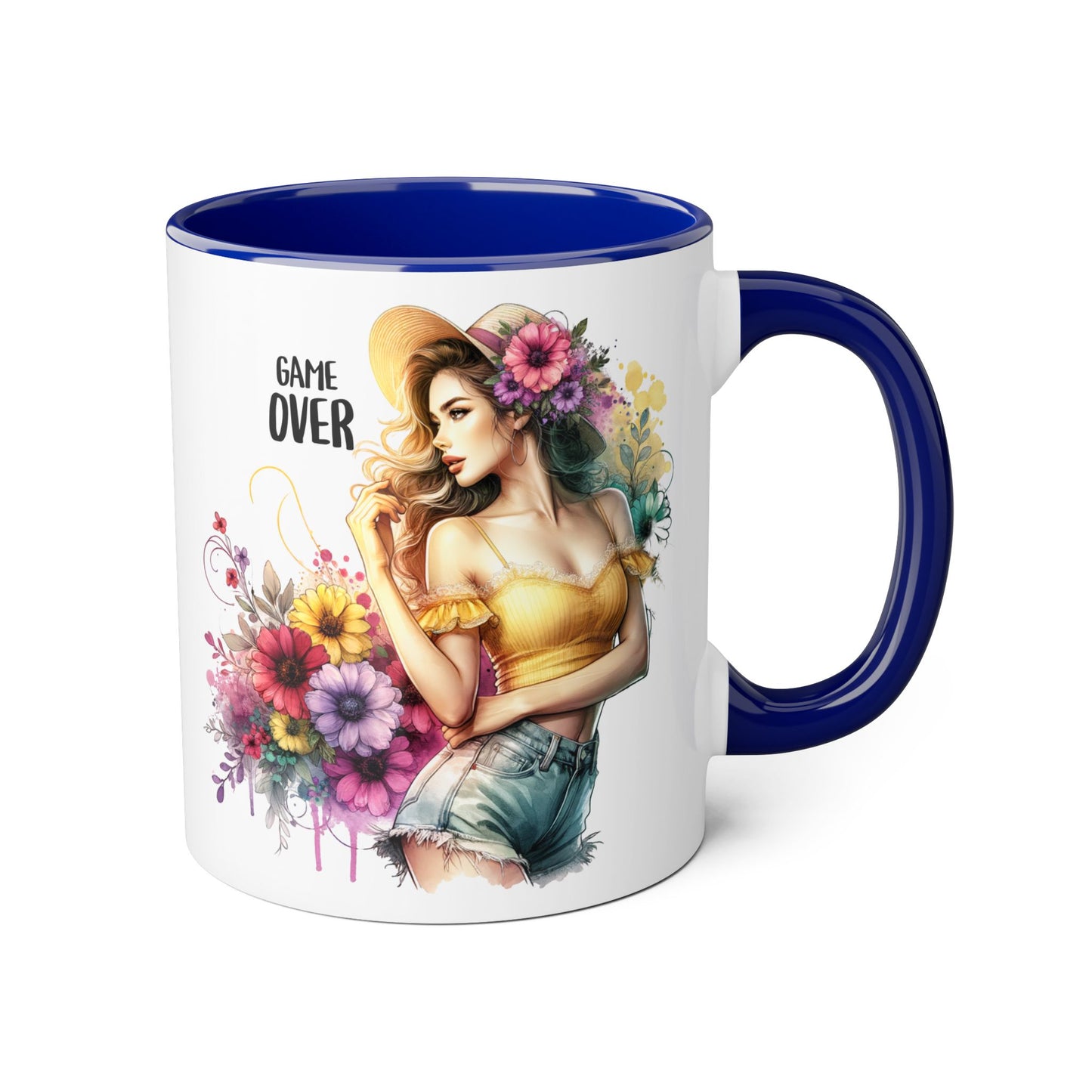 Game Over Floral Accent Mug, Gift for Gamers, Coffee Tea Cup, Home Decor, Birthday, Celebration, Unique Mug
