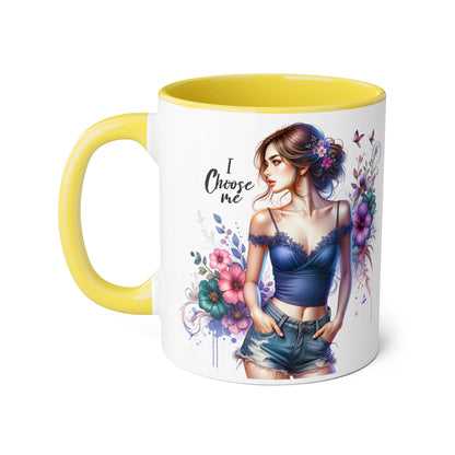 I Choose Me Floral Art Accent Mug, Inspirational Coffee Cup, Gifts for Her, Home Decor, Birthday Present, Self-Care Reminder