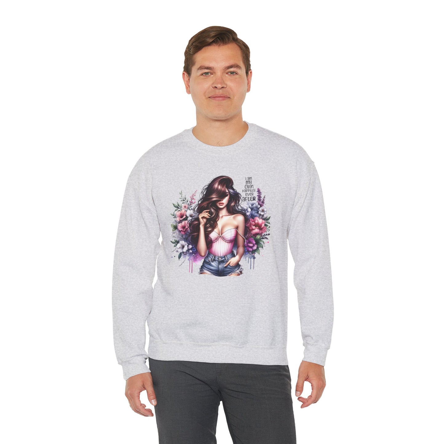 I Am My Own Happily Ever After  Floral Goddess Crewneck Sweatshirt, Cozy Women's Apparel, Boho Style, Gift for Her, Trendy Sweatshirt, Chic Layering Piece