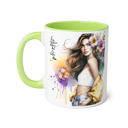 I Was Married Before But I'm Better Now Humoristic Artistic Accent Mug, Coffee Cup for Inspiration, Floral Design, Gift for Friends, Birthday, Home Decor, Motivational Drinkware