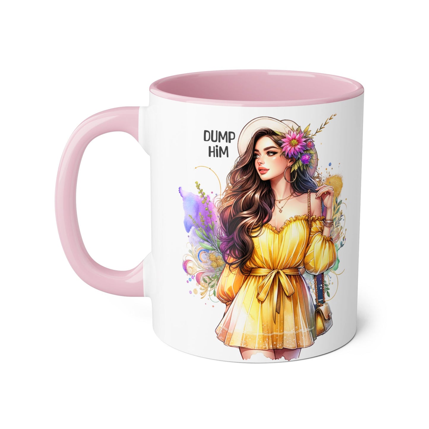 Chic Dump Him Coffee Mug, 11oz Accent Mug, Gift for Her, Statement Cup for Friends, Bold Design for Self-Love, Fun Coffee Breaks