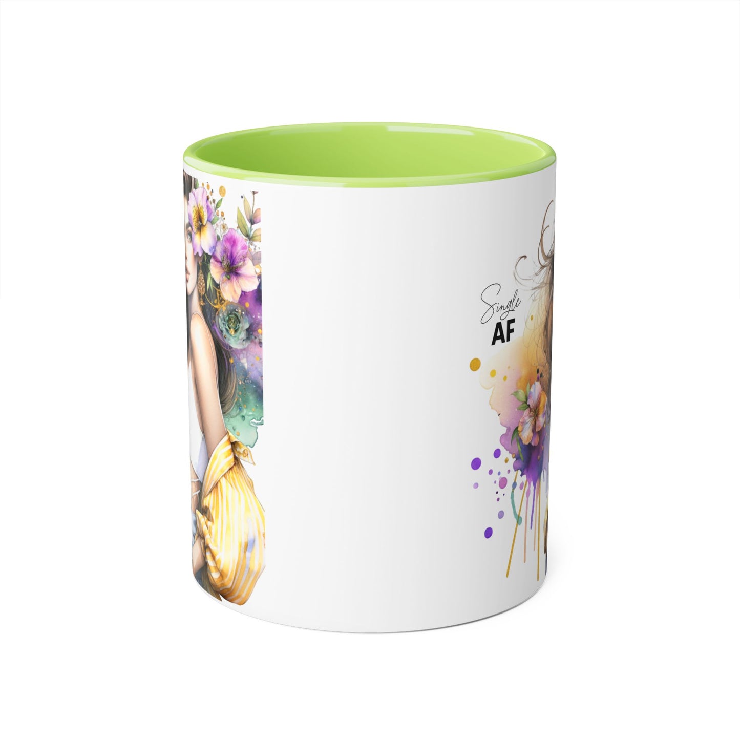 Single AF Chic Accent Mugs with Floral Art, Stylish Coffee Cups, Trendy Tea Mugs, Gift for Her, Motivational and Inspiring Drinkware
