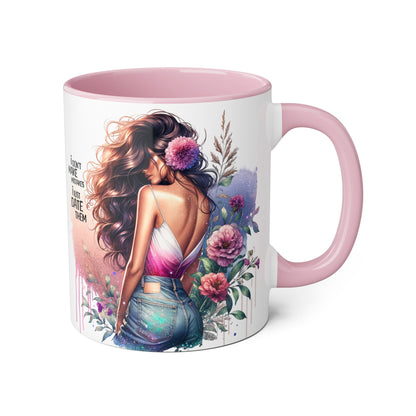 I Don't Make Mistakes, I Date Them Nature-Inspired Accented Mug, Floral Coffee Cup, Gift for Her, Boho Style, Inspirational Quote, Perfect for Birthdays and Celebrations