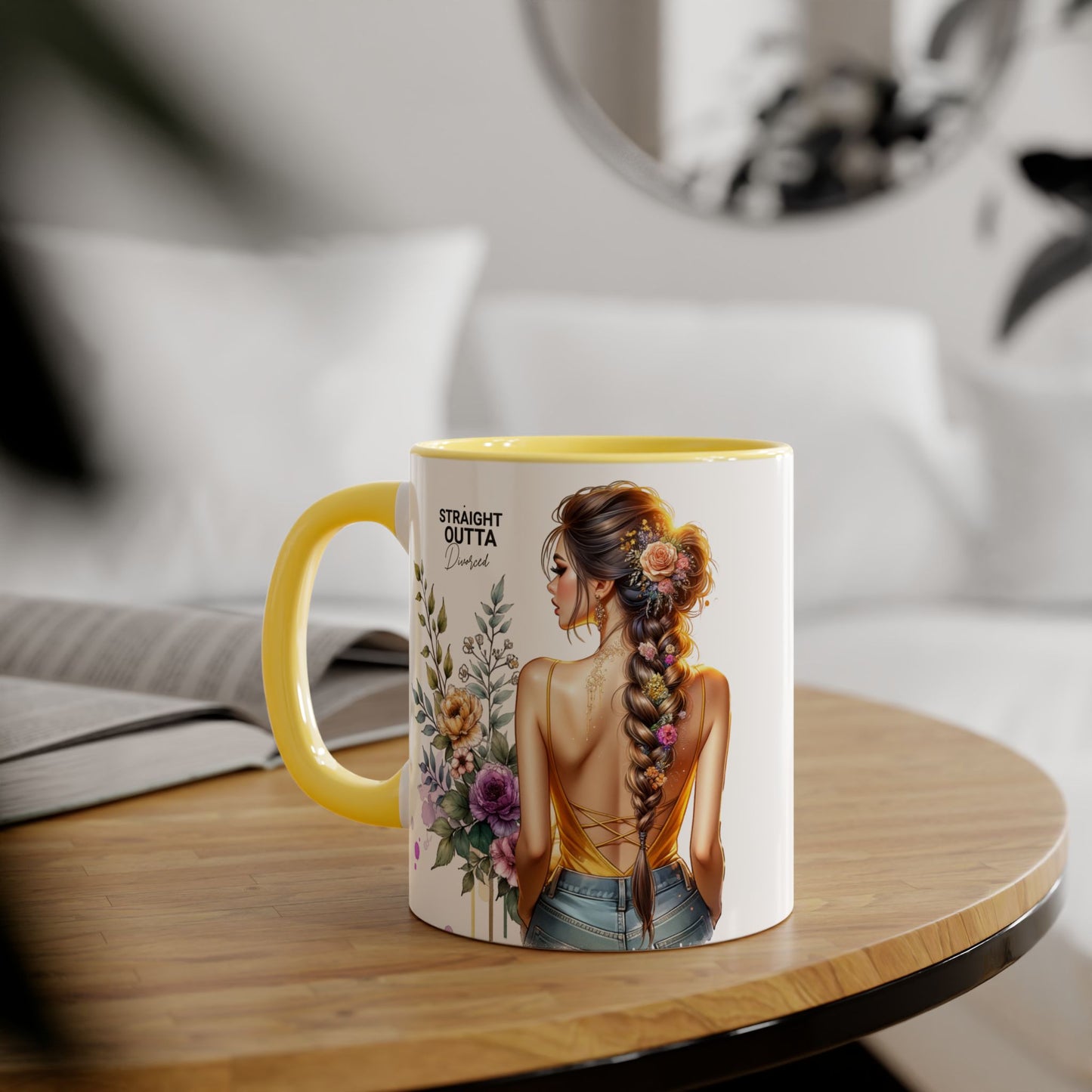 Straight Outta Divorced Humoristic Chic Floral Accent Mug with Elegant Design, Coffee Lover Gift, Home Decor, Mother's Day Present, Artistic Drinkware