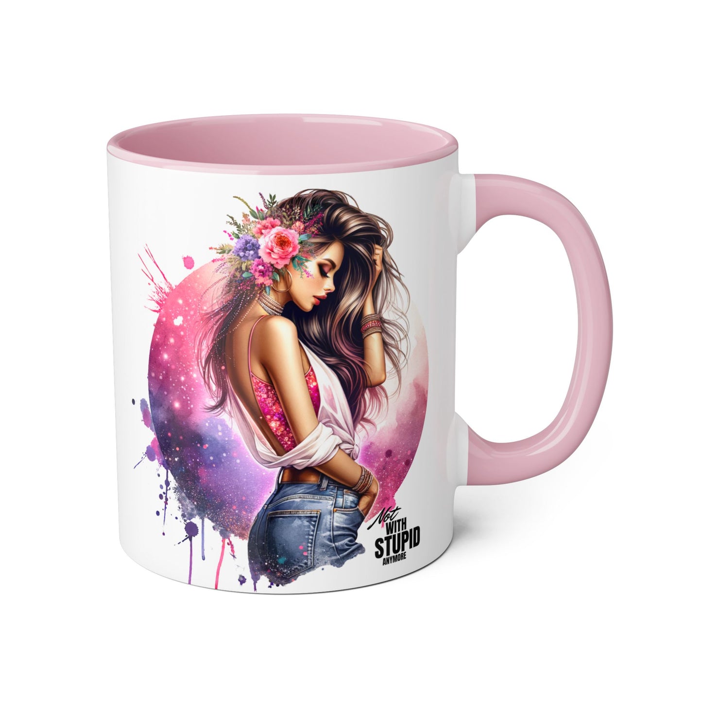 Not With Stupid Anymore Humoristic Artistic Accent Mug - Unique Drinkware for Art Lovers, Perfect Gift for Birthdays, Holidays, or Just Because