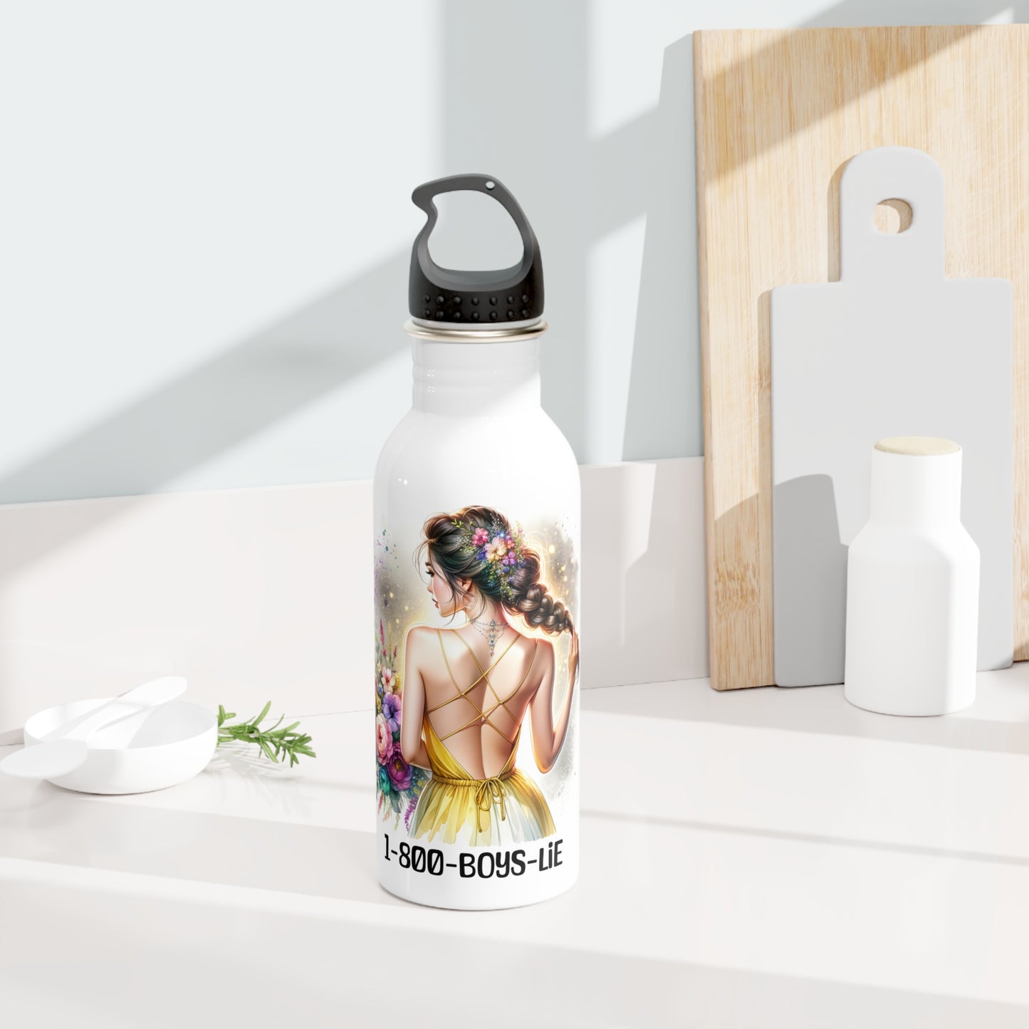 1-800-Boys-Lie Stylish Stainless Steel Water Bottle with Floral Design, Perfect for Daily Hydration, Gifts, Outdoor Adventures, 1-800-BOYS-LIE