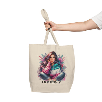 1-800-Boys-Lie Chic Canvas Tote Bag with Floral Girl Design, Versatile Shopping Tote, Eco-Friendly Bag, Travel Bag, Gift for Friends