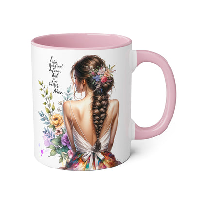 I Was Married Before But I'm Better Now Inspirational Floral Accent Mug - Perfect for Gifts, Home Decor, Coffee Lovers, Motivational Quotes, Self-Improvement