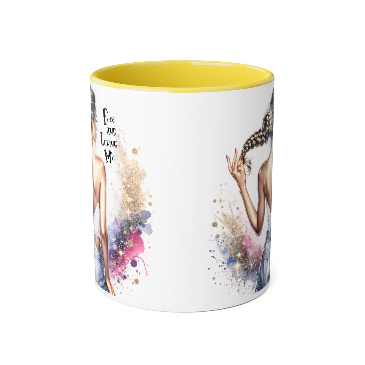 Free and Loving Me Accent Mug, Empowering Coffee Cup, Inspirational Gift, Unique Women’s Mug, Morning Motivation