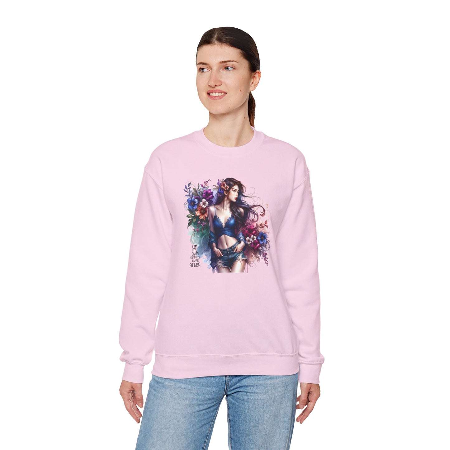 I Am My Own Happily Ever After  Floral Goddess Sweatshirt | Cozy Unisex Crewneck | Perfect Gift for Fall/Winter, Artistic Apparel, Wall Art Sweatshirt, Everyday Wear