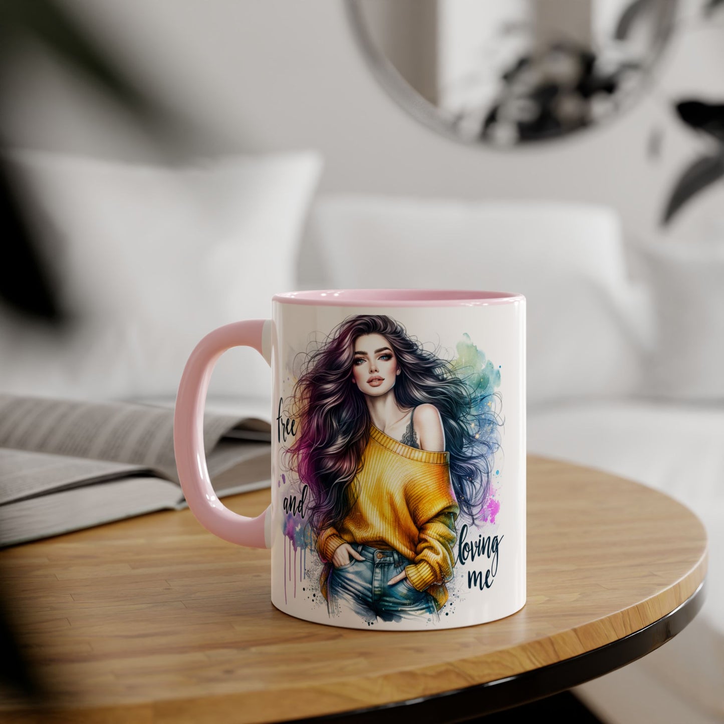 Colorful Inspirational Accent Mug, Free and Loving Me Coffee Cup, Artistic Drinkware Gift for Her, Vibrant Daily Motivation, Birthday [...]