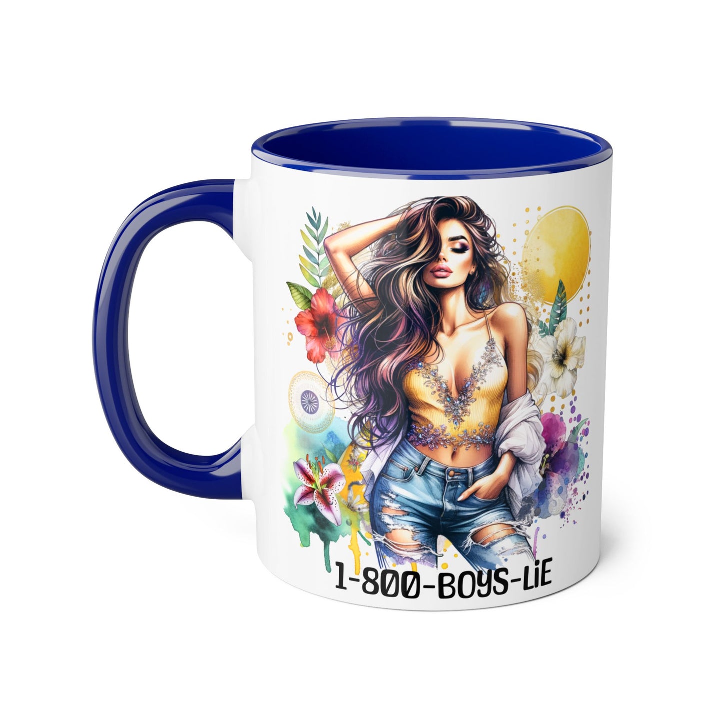 Vibrant Floral Accent Mug, 1-800-Boys-Lie Coffee Cup, Unique Art Mug, Gift for Her, Coffee Lover's Essentials